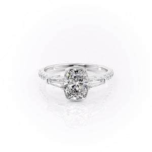 The Pave Parker Set With A 4 Carat Elongated Cushion Moissanite