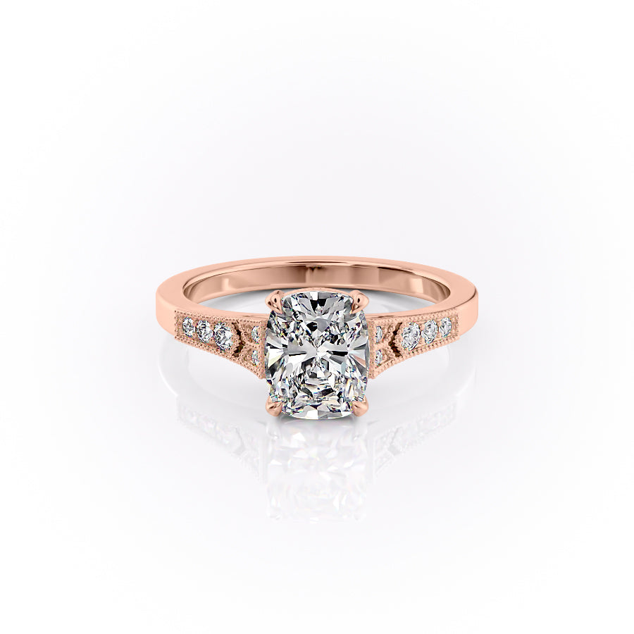 The Dianne Set With A 2.5 Carat Elongated Cushion Lab Diamond