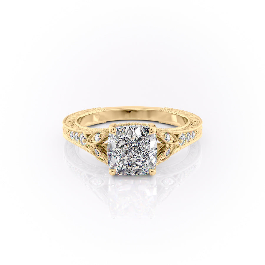 The Violet Set With A 4 Carat Cushion Moissanite