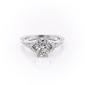 The Violet Set With A 2 Carat Elongated Cushion Moissanite