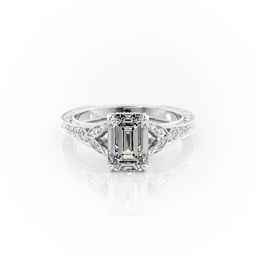 The Violet Set With A 4 Carat Emerald Moissanite