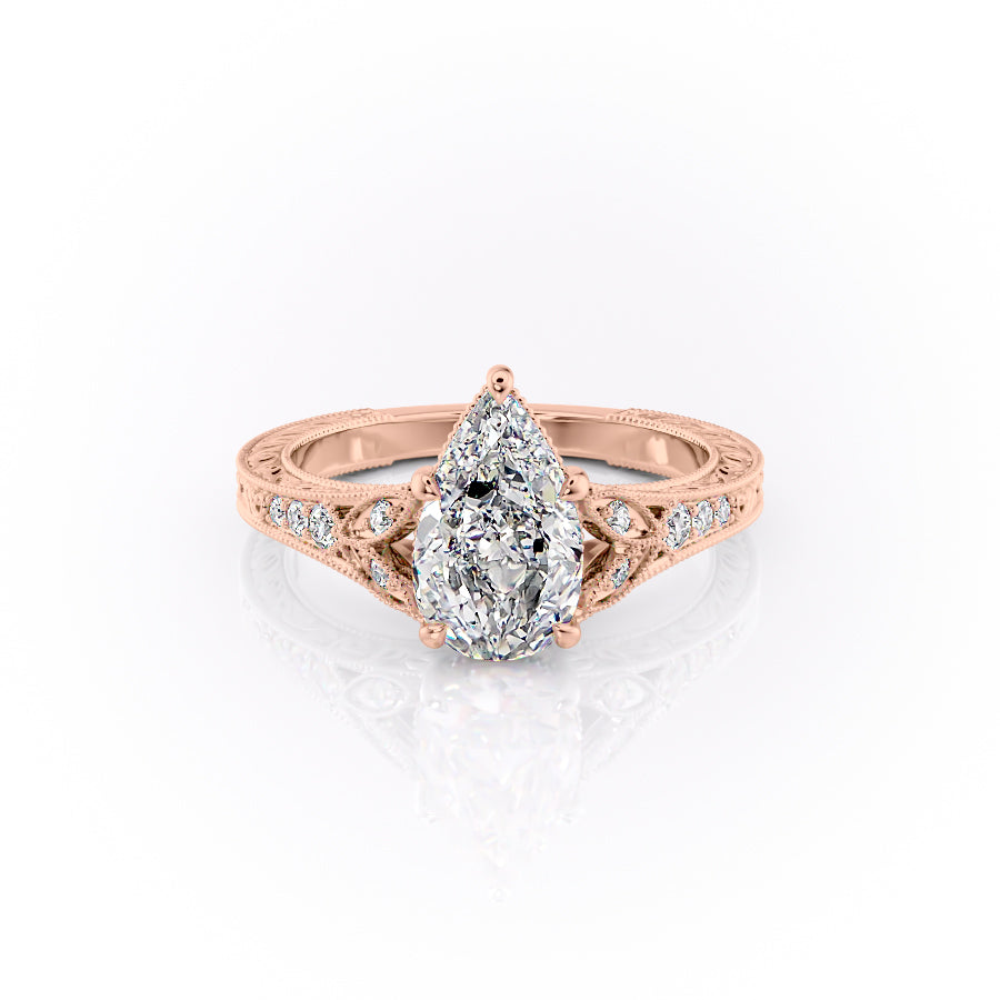 The Violet Set With A 2.5 Carat Pear Moissanite