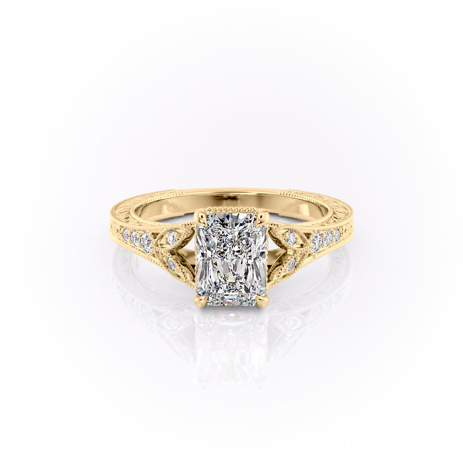 The Violet Set With A 3.5 Carat Radiant Moissanite