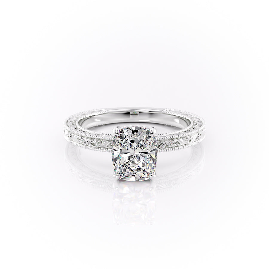 The Sierra Set With A 2.5 Carat Elongated Cushion Moissanite