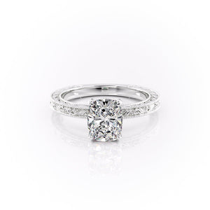 The Sierra Set With A 4.5 Carat Elongated Cushion Moissanite