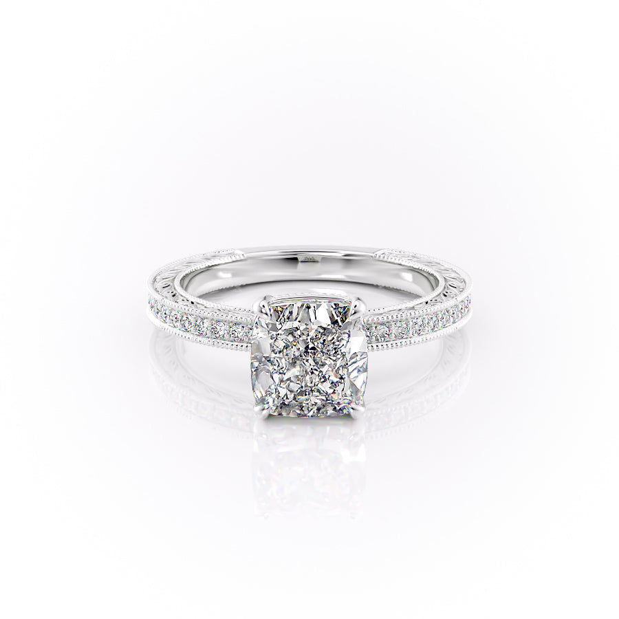 The Pave Sierra Set With A 2.5 Carat Cushion Moissanite