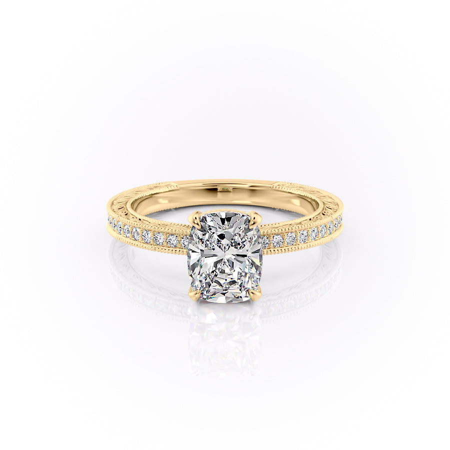 The Pave Sierra Set With A 2.5 Carat Elongated Cushion Moissanite