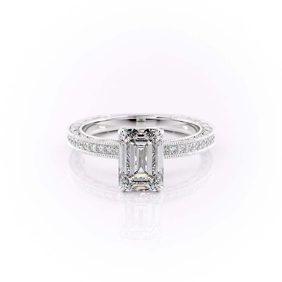 The Pave Sierra Set With A 1.5 Carat Emerald Moissanite