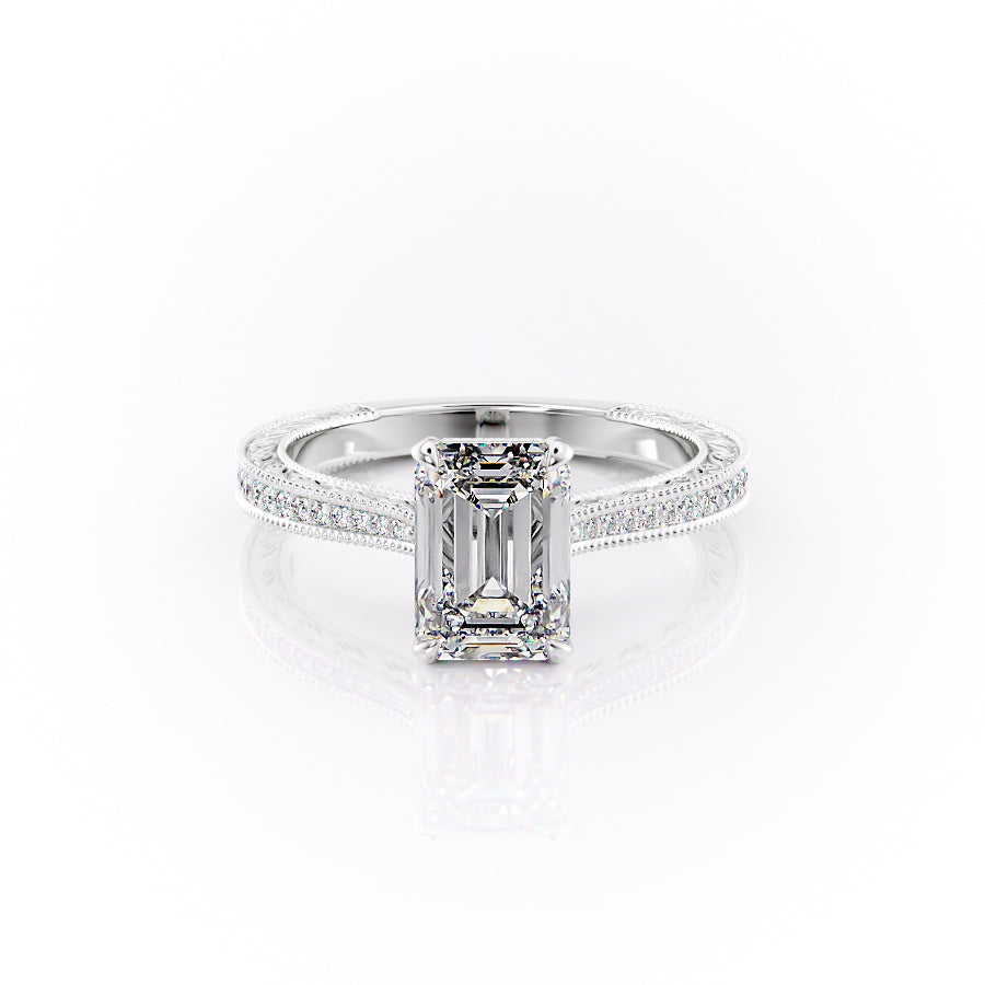 The Pave Cathedral Sierra Set With A 4 Carat Emerald Moissanite