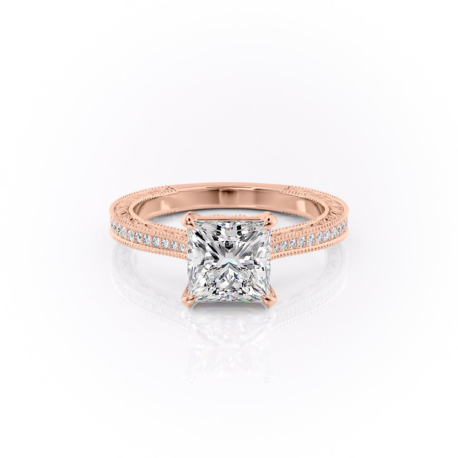 The Pave Cathedral Sierra Set With A 1.5 Carat Princess Moissanite