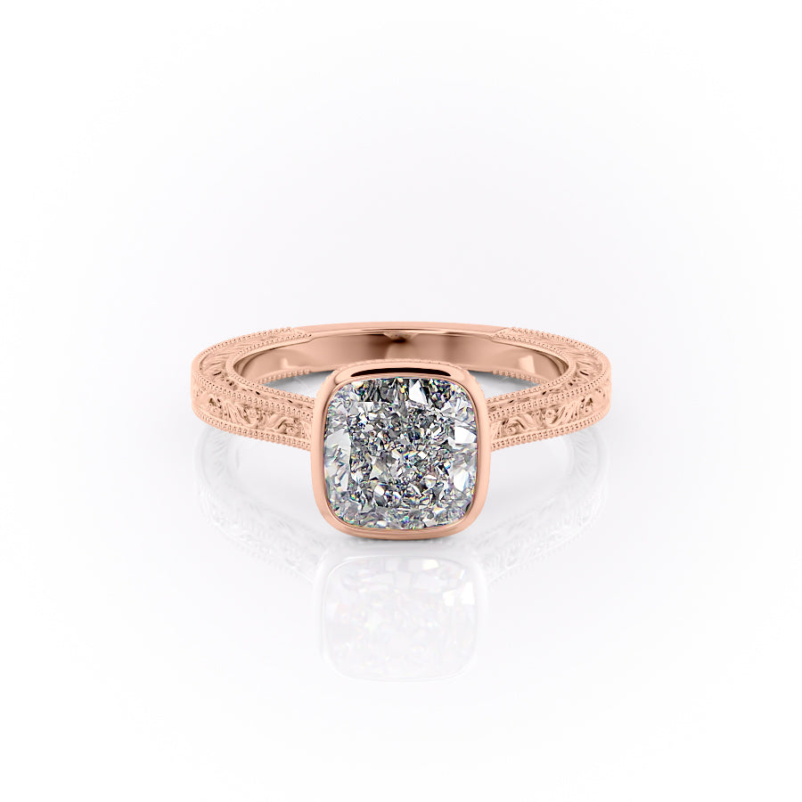 The Bezel Sierra Set With A 2 Carat Cushion Moissanite