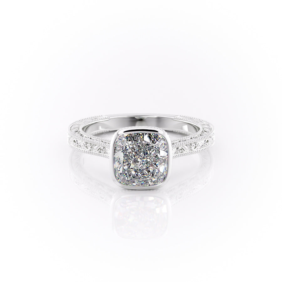 The Bezel Sierra Set With A 1 Carat Cushion Moissanite