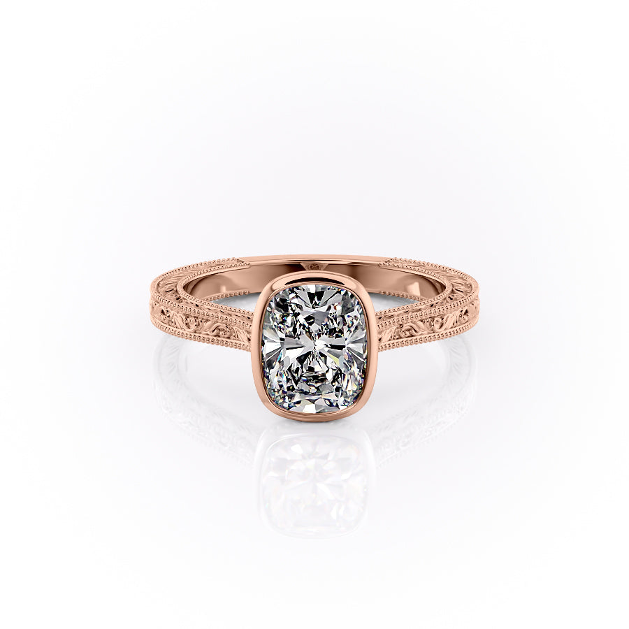 The Bezel Sierra Set With A 3.5 Carat Elongated Cushion Moissanite