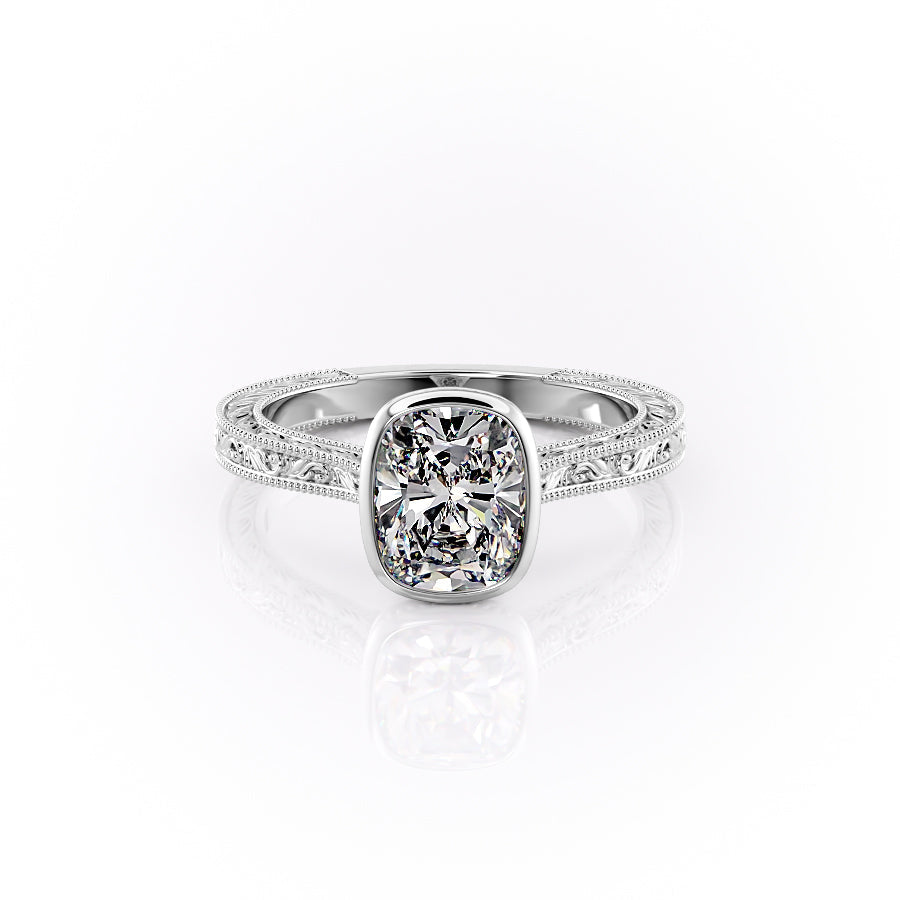 The Bezel Sierra Set With A 4.5 Carat Elongated Cushion Moissanite