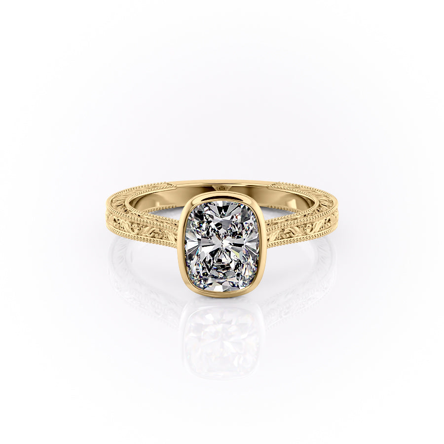 The Bezel Sierra Set With A 4 Carat Elongated Cushion Moissanite