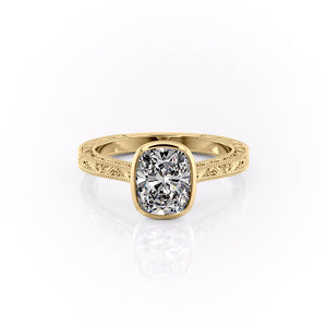 The Bezel Sierra Set With A 4 Carat Elongated Cushion Moissanite