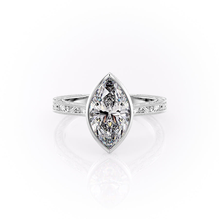 The Bezel Sierra Set With A 2 Carat Marquise Moissanite