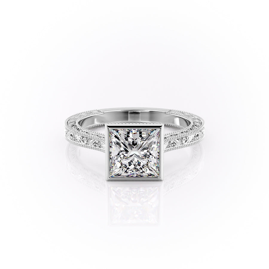 The Bezel Sierra Set With A 4 Carat Princess Moissanite