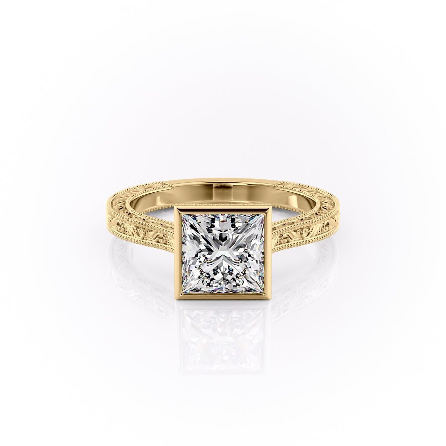 The Bezel Sierra Set With A 5 Carat Princess Moissanite