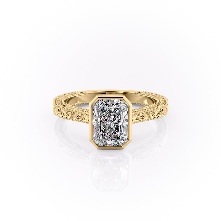 The Bezel Sierra Set With A 3.5 Carat Radiant Moissanite