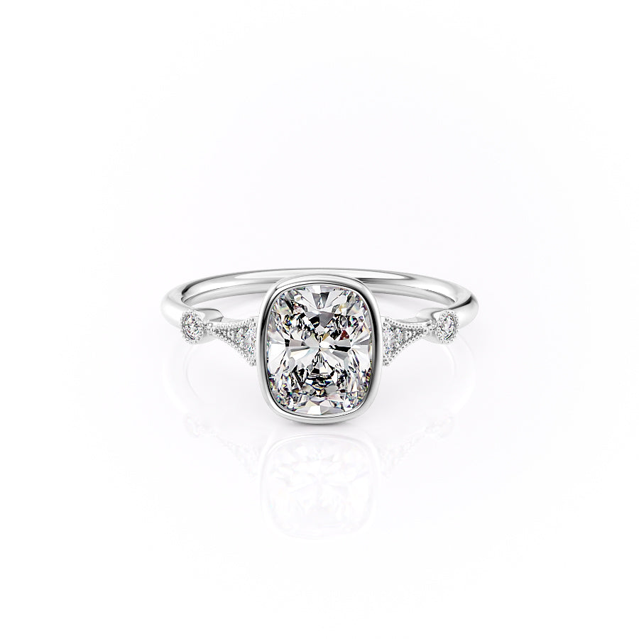 The Bezel Amber Set With A 1 Carat Elongated Cushion Moissanite