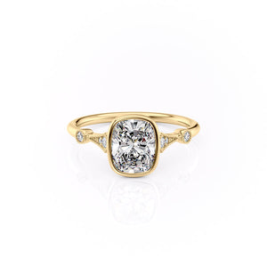 The Bezel Amber Set With A 1.5 Carat Elongated Cushion Moissanite