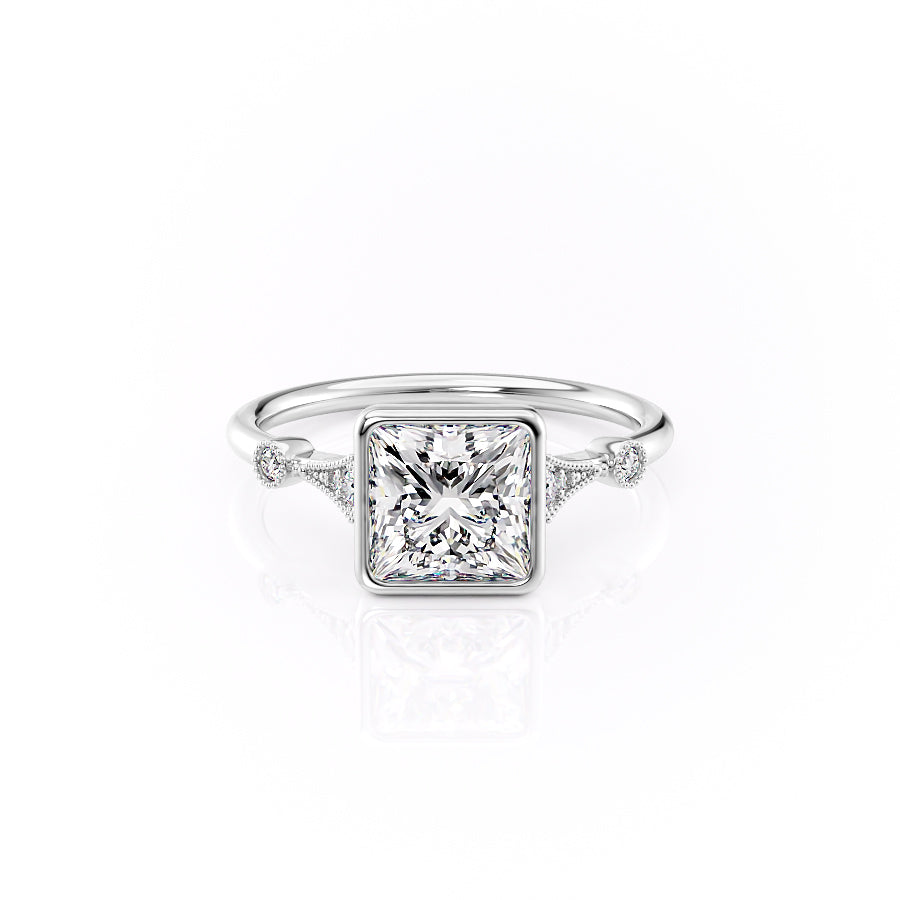 The Bezel Amber Set With A 1.5 Carat Princess Moissanite