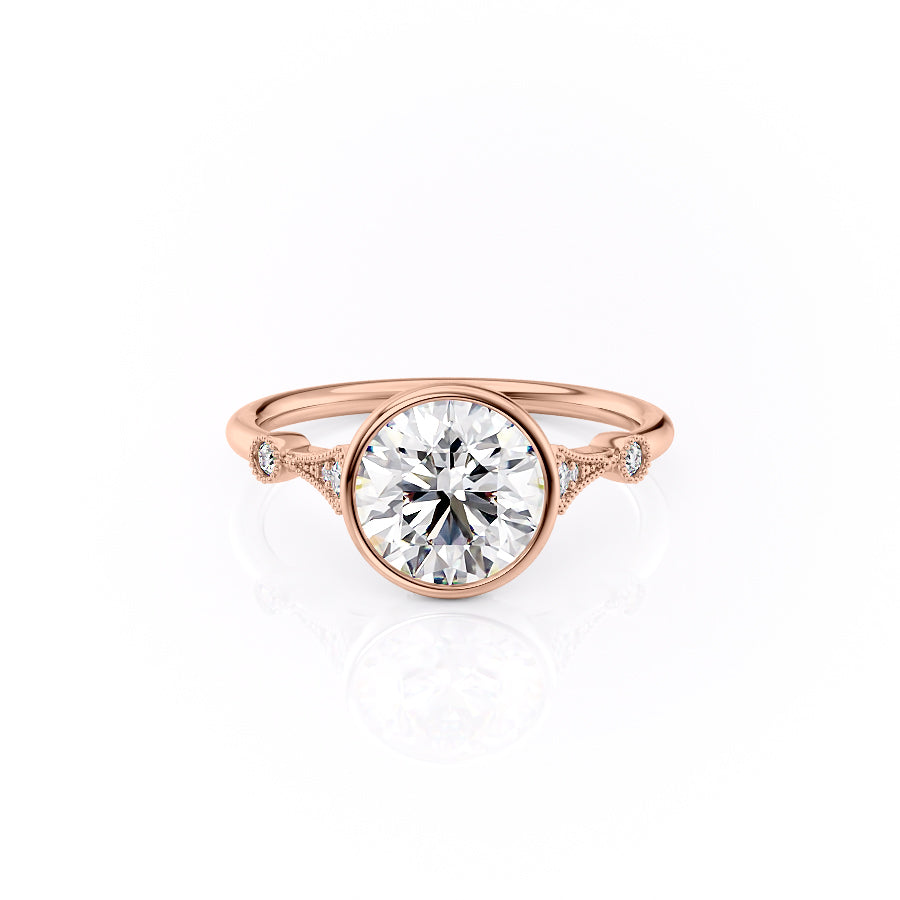 The Bezel Amber Set With A 1.5 Carat Round Moissanite