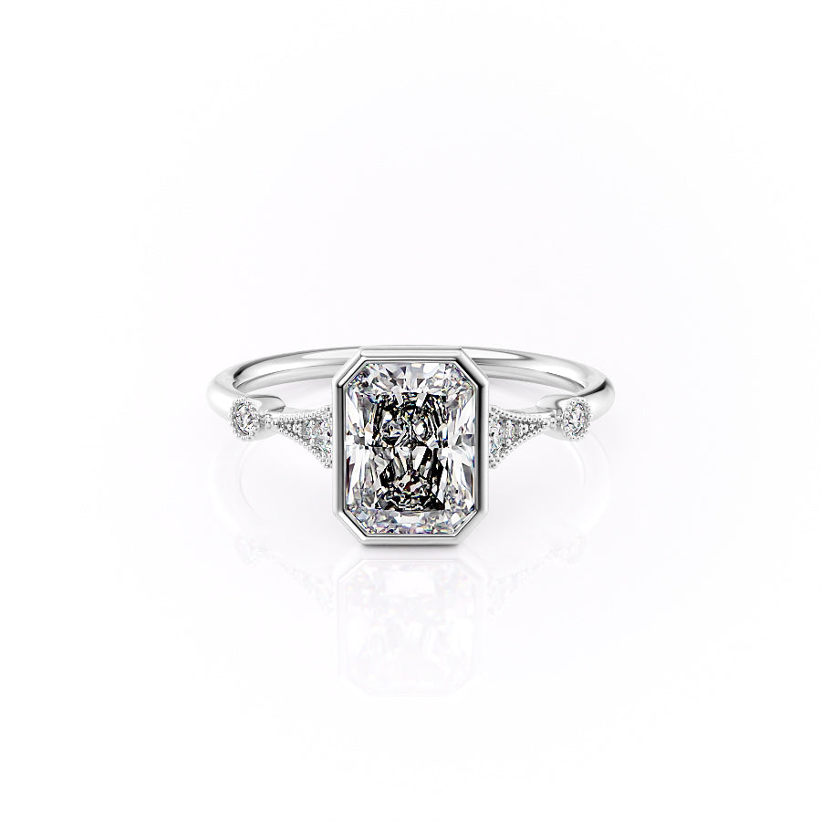 The Bezel Amber Set With A 1 Carat Radiant Moissanite