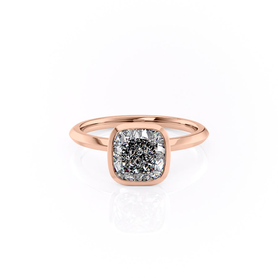The Razor Bezel Kamellie Set With A 3 Carat Cushion Moissanite