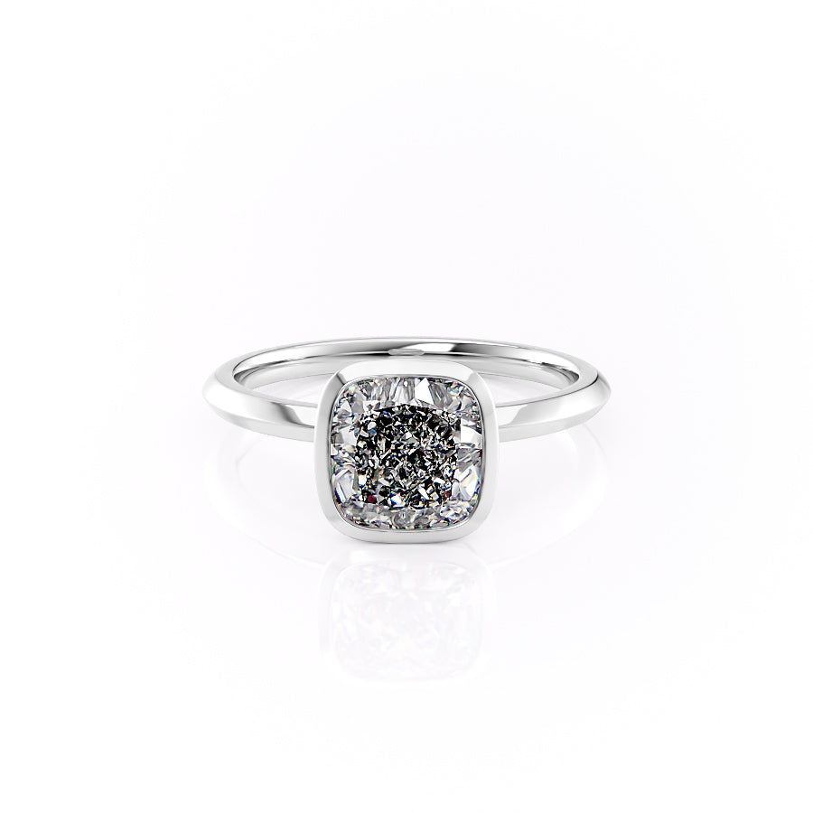 The Razor Bezel Kamellie Set With A 1.5 Carat Cushion Moissanite