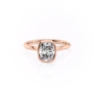 The Razor Bezel Kamellie Set With A 3 Carat Elongated Cushion Moissanite
