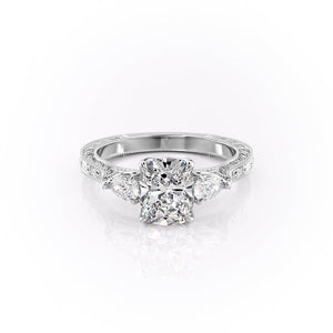 The Three Stone Sierra Set With A Elongated Cushion Moissanite