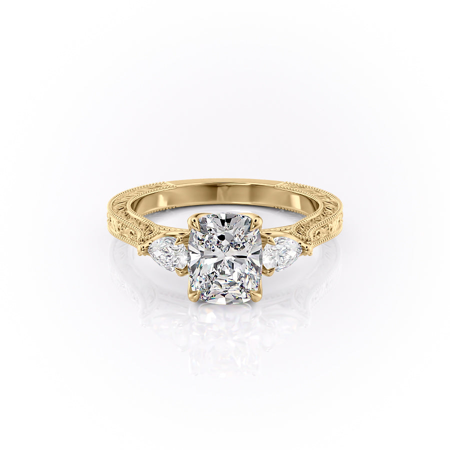 The Three Stone Sierra Set With A Elongated Cushion Moissanite