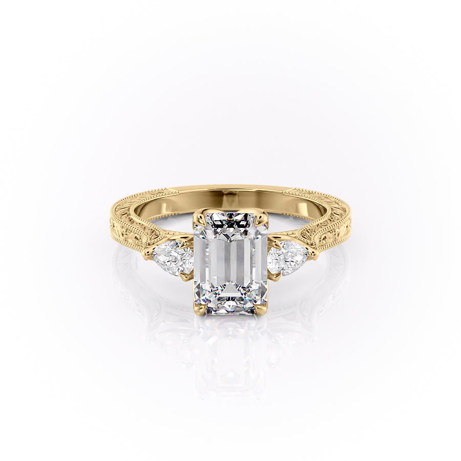 The Three Stone Sierra Set With A Emerald Moissanite
