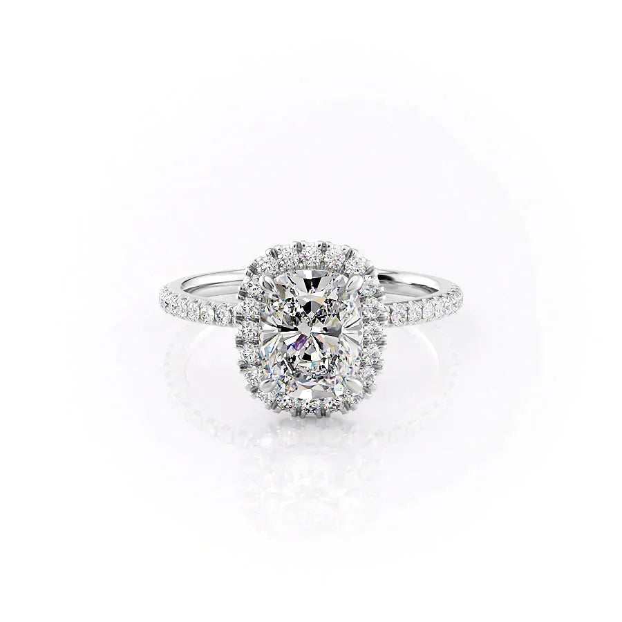 The Lenny Set With A 3.5 Carat Elongated Cushion Moissanite