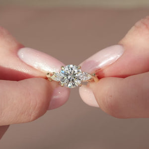 The Three Stone Twig - Engagement Ring Made in Yellow Gold